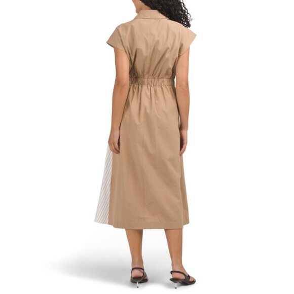 ZOE & CLAIRE Khaki Short Sleeve Color Block Wrap Style Dress - Picture 2 of 2
